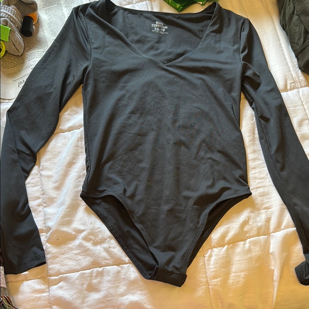 Black/grey Long Sleeve Bodysuit
